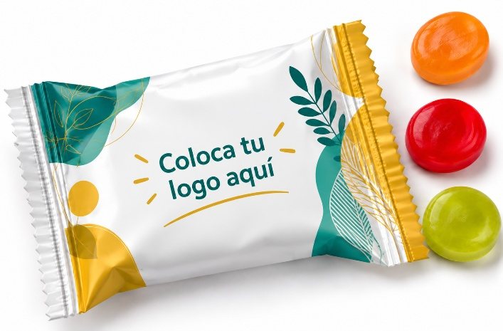 Dulce tipo Flow Pack con espacio para el logo de una empresa