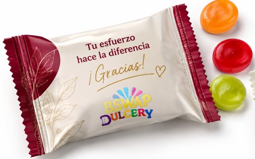 Dulce tipo Flow Pack con mensaje de agradecimiento