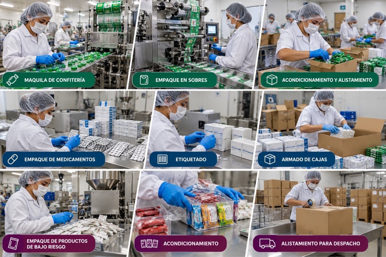 Procesos de maquila, empaque, etiquetado, armado de cajas y alistamiento de pedidos